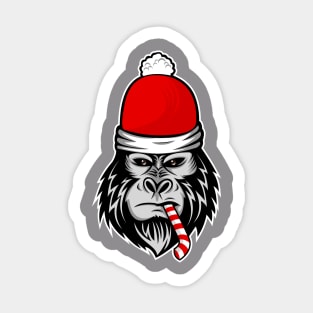 christmas santa claus gorilla candy cane Sticker